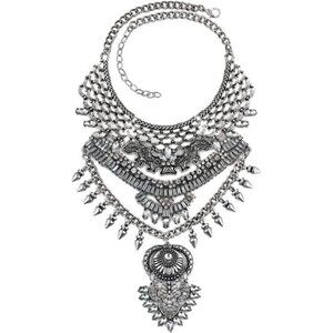 Chunky Boho Coin Statement Necklace with Long Tassel for  in Silver